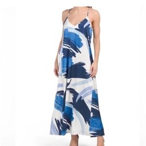 NICOLE MILLER ABSTRACT PRINT MAXI DRESS , IVORY/BLUE - M